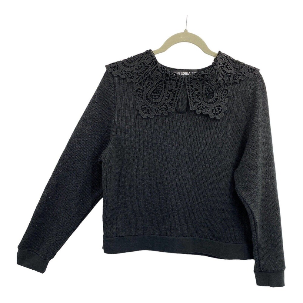 Disturbia Womens Sweater Black Lace Collar Raphael Broderie Anglaise US 8 UK 12